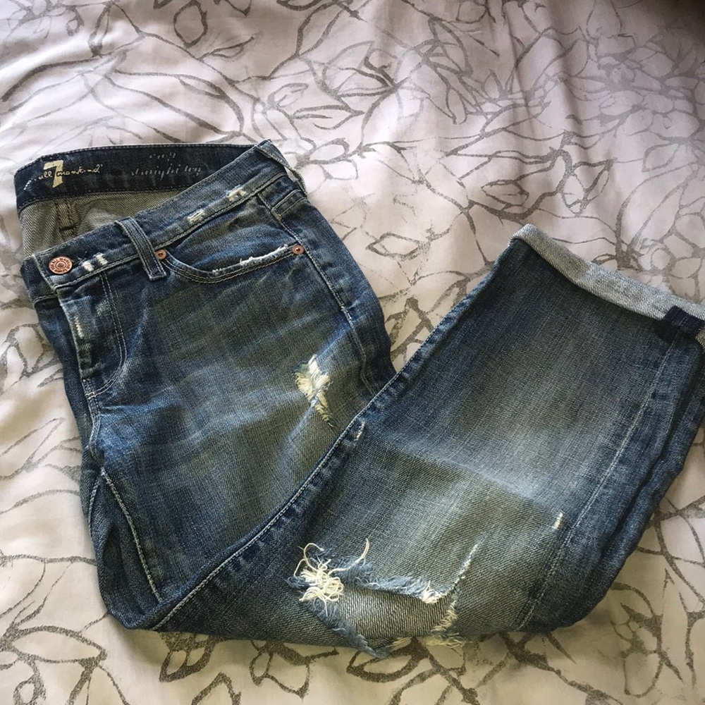 7 for all mankind destructed cropped jeans